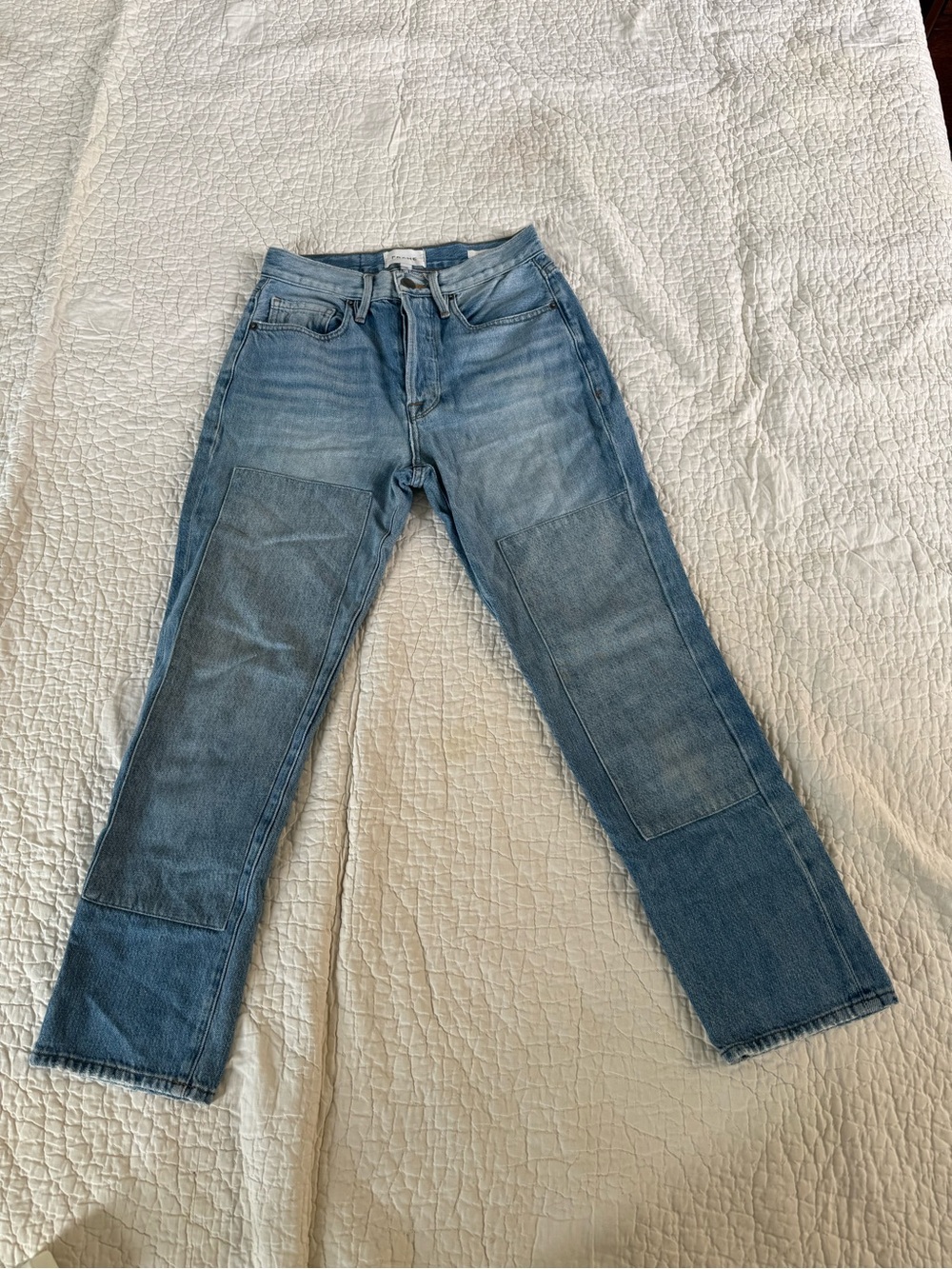 Frame Denim Two-Tone Light Blue Straight Leg Jeans
